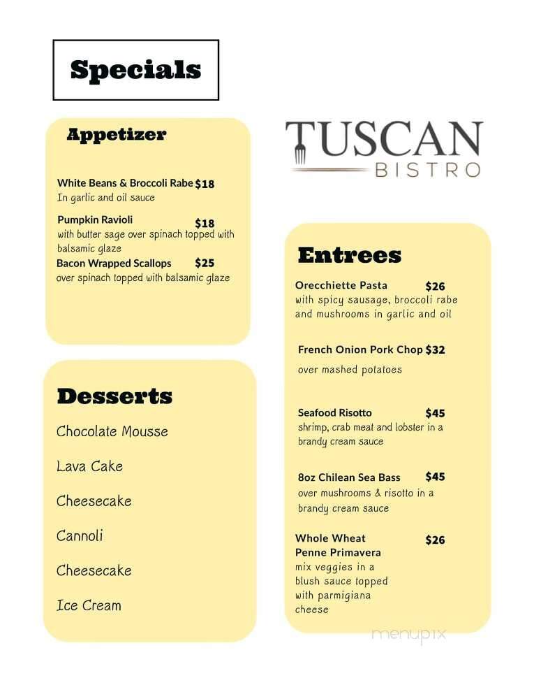 Tuscan Bistro - Sewell, NJ menu_pic