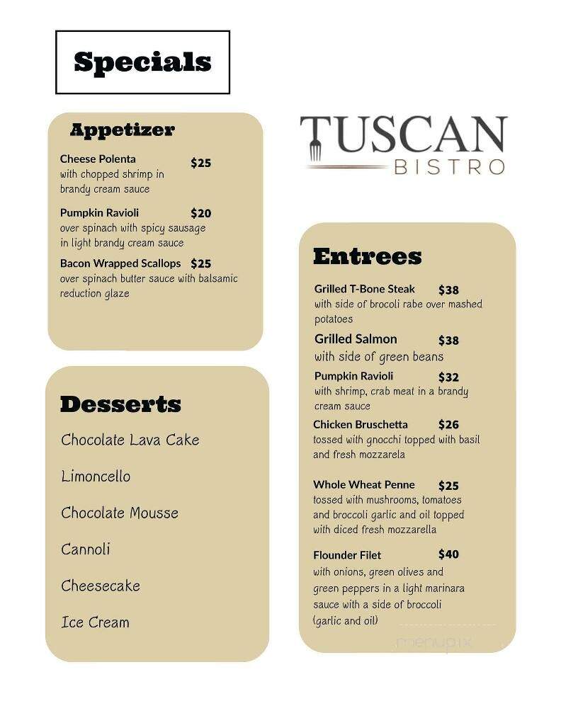Tuscan Bistro - Sewell, NJ menu_pic