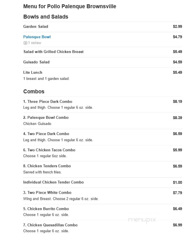 Pollo Palenque Brownsville - Brownsville, TX menu_pic
