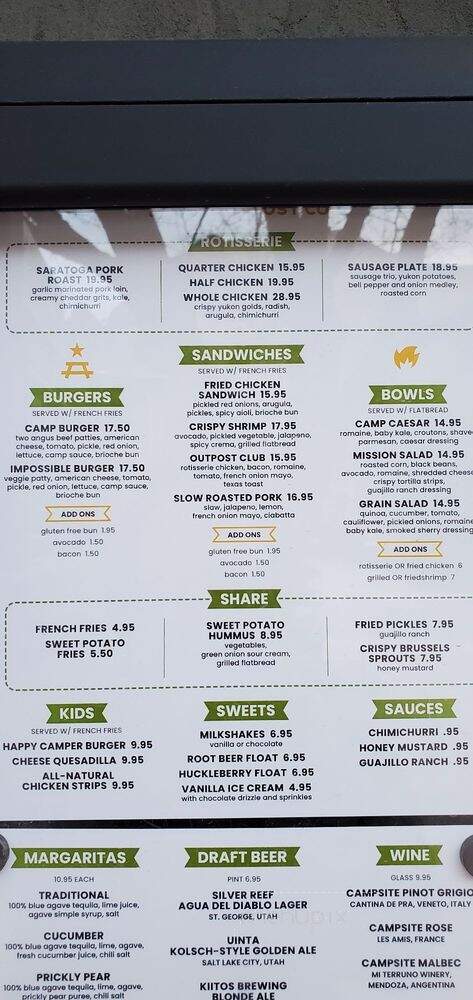 Camp Outpost Co. Zion - Springdale, UT menu_pic
