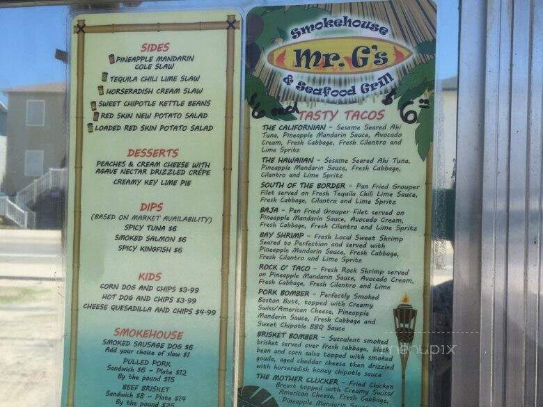 Mr G's Smokehouse and Seafood Grill - Mexico Beach, FL menu_pic