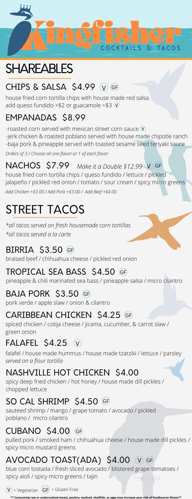 Kingfisher Cocktails & Tacos - St. Joseph, MI menu_pic