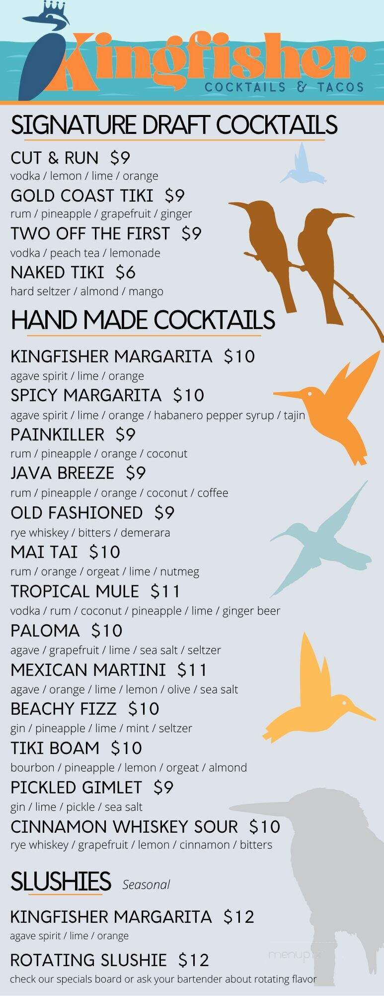 Kingfisher Cocktails & Tacos - St. Joseph, MI menu_pic