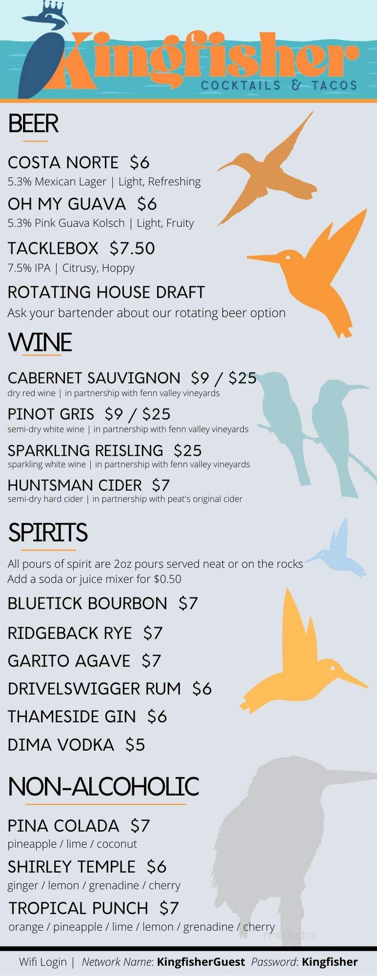 Kingfisher Cocktails & Tacos - St. Joseph, MI menu_pic