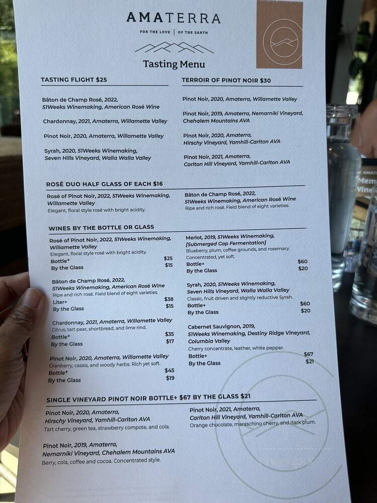 Amaterra Winery - Portland, OR menu_pic