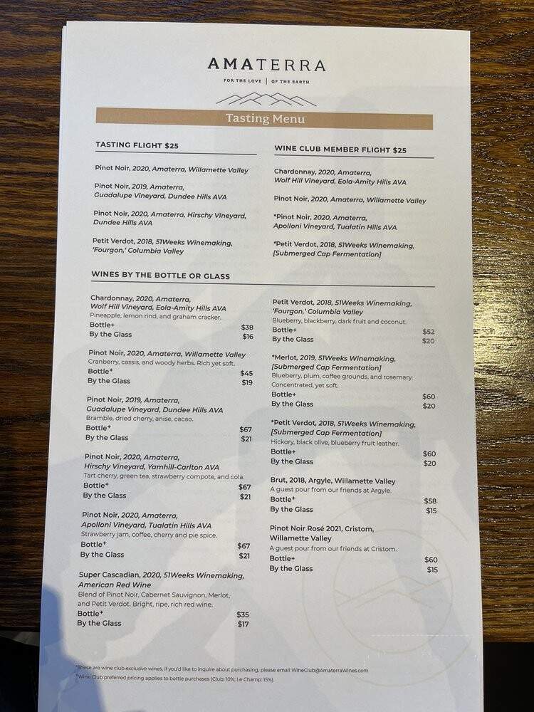 Amaterra Winery - Portland, OR menu_pic