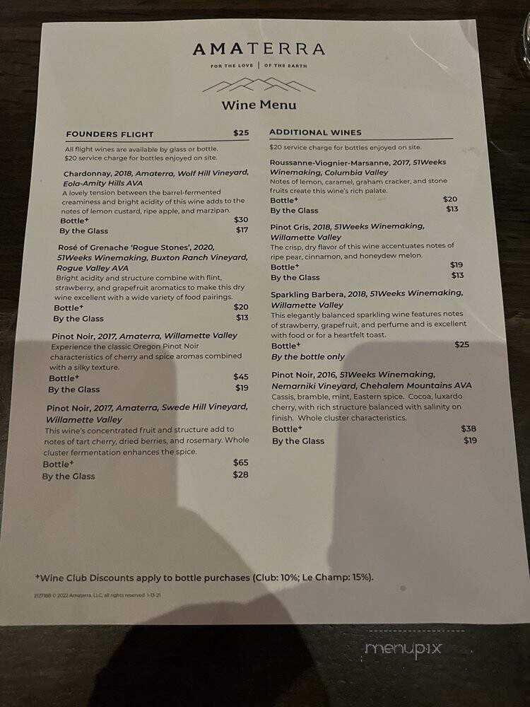 Amaterra Winery - Portland, OR menu_pic