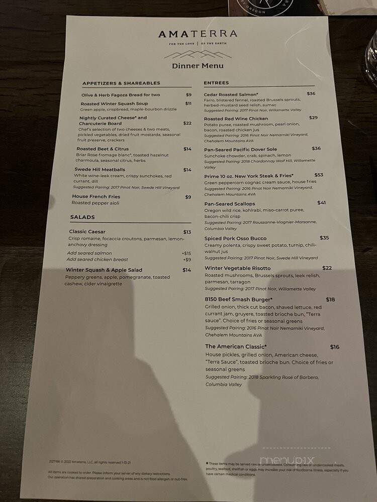 Amaterra Winery - Portland, OR menu_pic