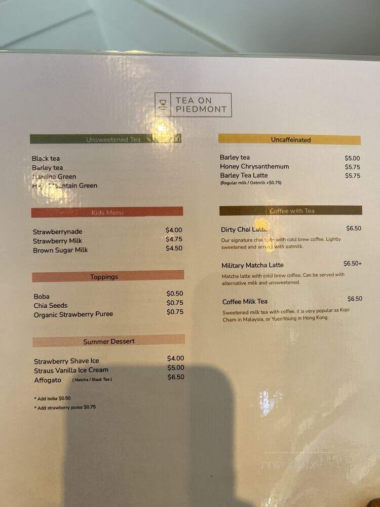 Tea On Piedmont - Oakland, CA menu_pic