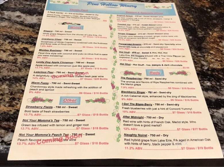 Pine Hollow Winery - Las Vegas, NV menu_pic