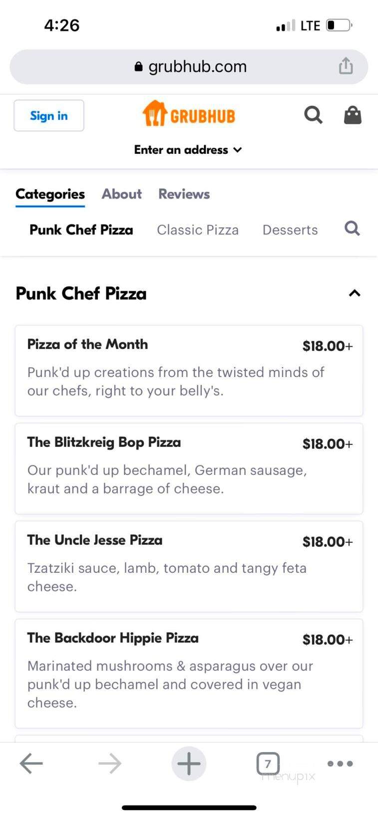 Punk Chef Pizza - Moorhead, MN menu_pic