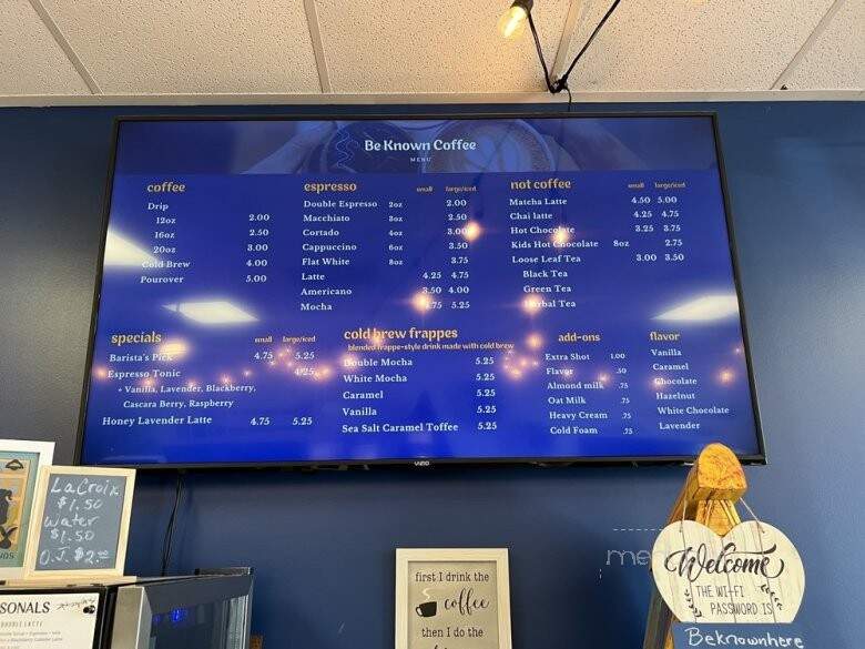 Be Known Coffee - Little River, SC menu_pic