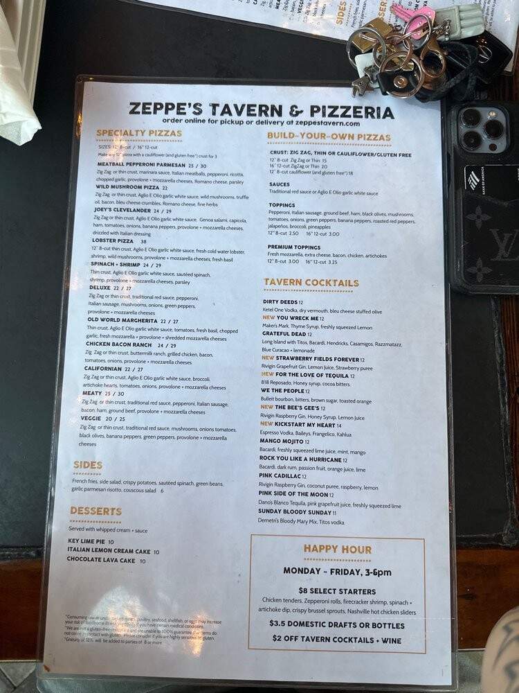Zeppe's Tavern & Pizzeria - Naples, FL menu_pic