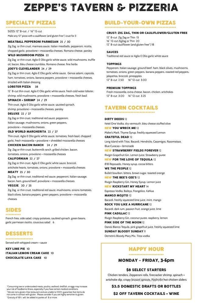 Zeppe's Tavern & Pizzeria - Naples, FL menu_pic