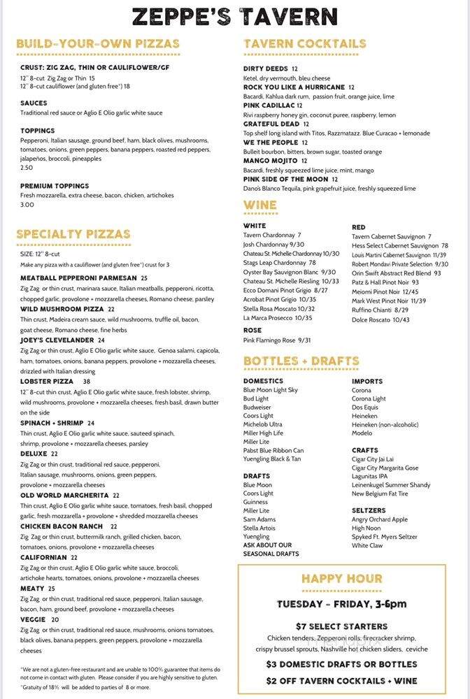Zeppe's Tavern & Pizzeria - Naples, FL menu_pic