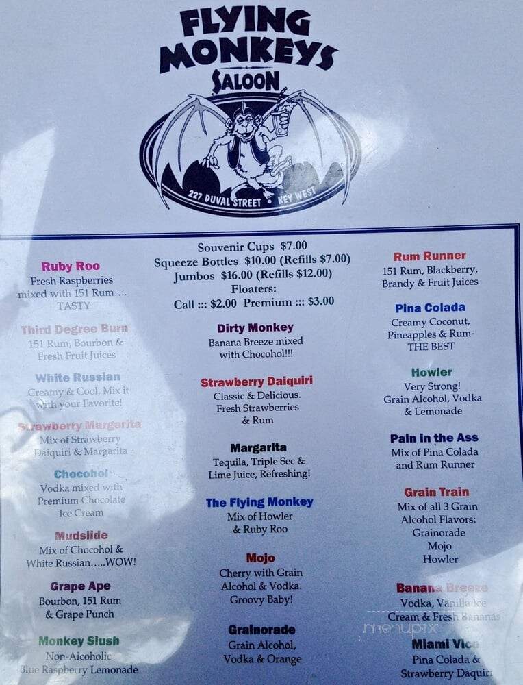 The Flying Monkey - Key West, FL menu_pic