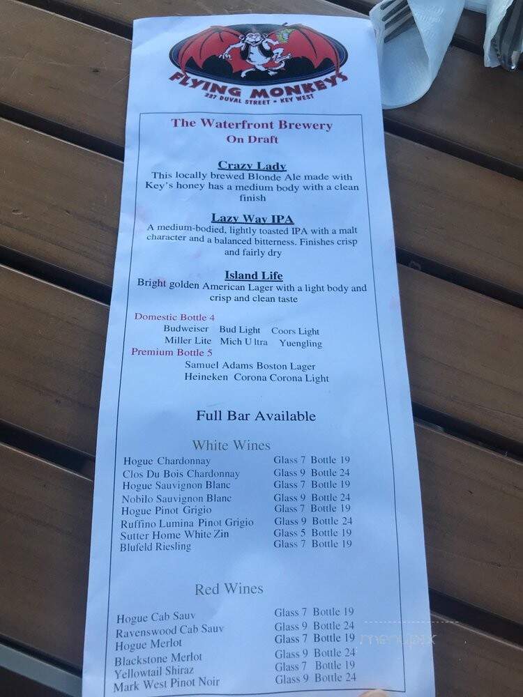 The Flying Monkey - Key West, FL menu_pic