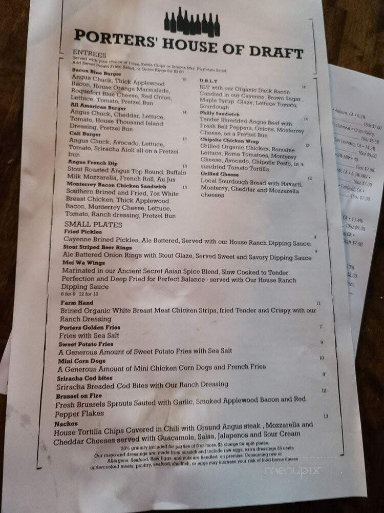 Porters House of Draft - Roseville, CA menu_pic