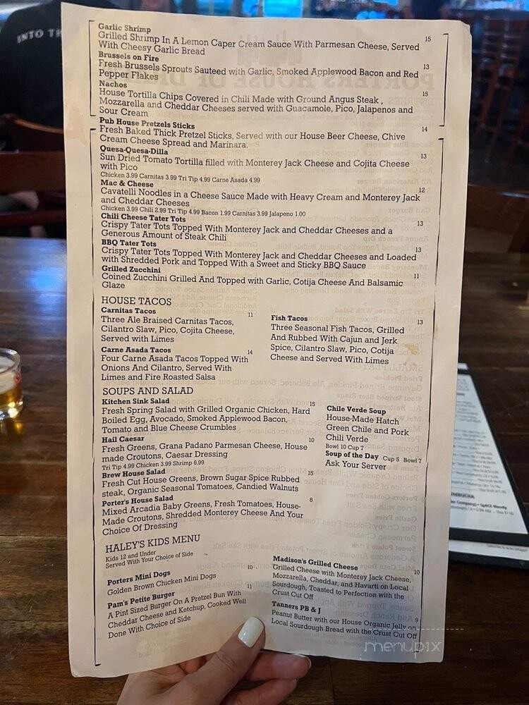 Porters House of Draft - Roseville, CA menu_pic