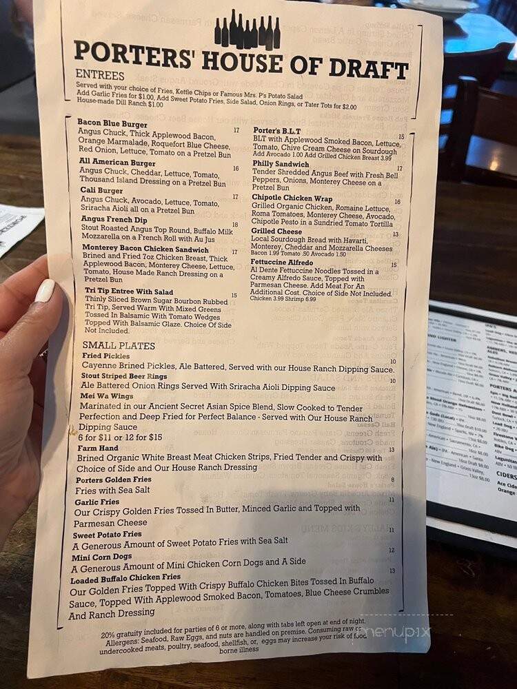 Porters House of Draft - Roseville, CA menu_pic