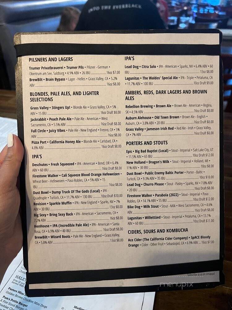 Porters House of Draft - Roseville, CA menu_pic