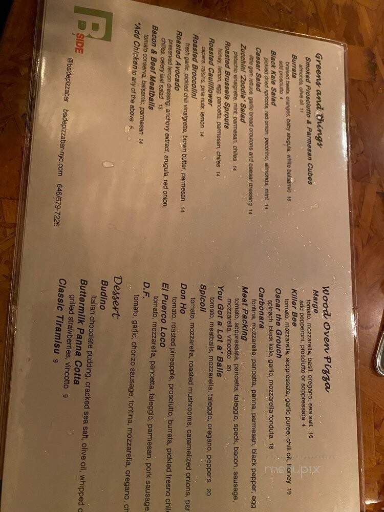 B Side Pizza & Wine Bar - New York, NY menu_pic