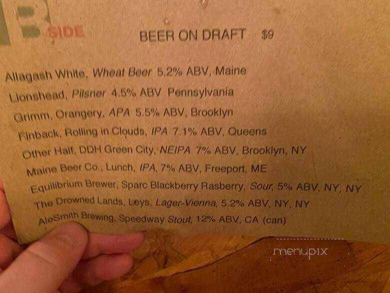 B Side Pizza & Wine Bar - New York, NY menu_pic