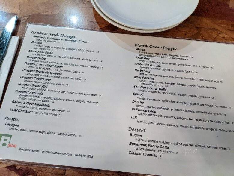 B Side Pizza & Wine Bar - New York, NY menu_pic