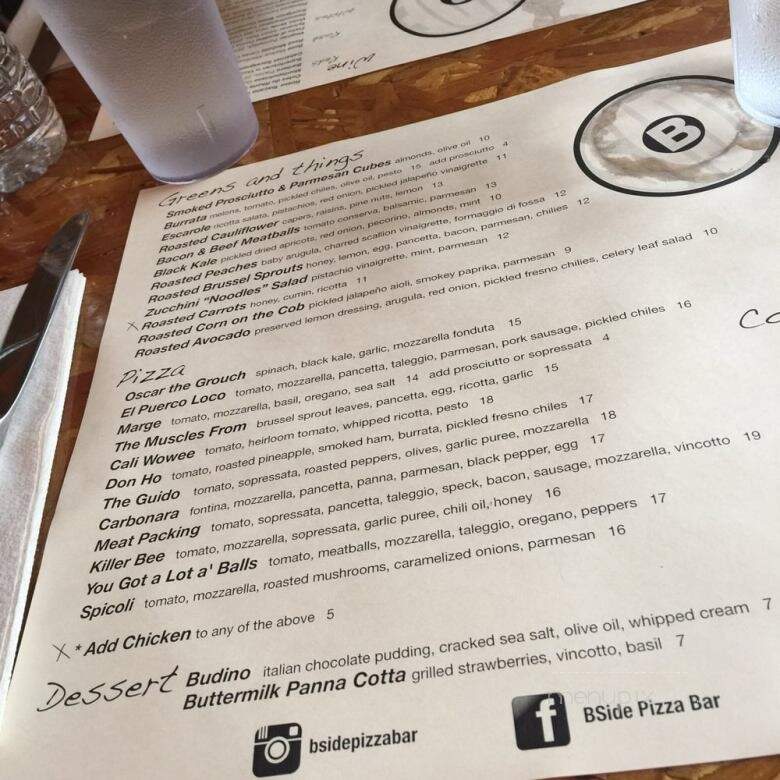 B Side Pizza & Wine Bar - New York, NY menu_pic