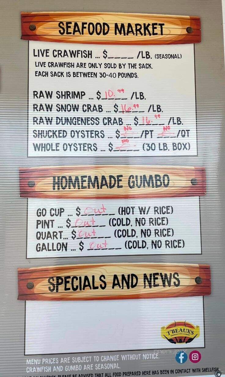 T'Beaux's Crawfish & Catering - Clinton, MS menu_pic