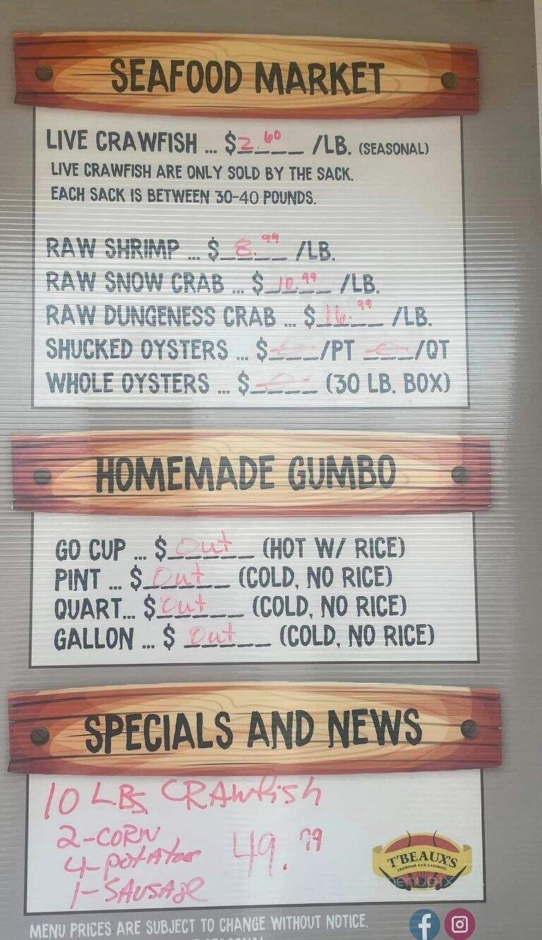 T'Beaux's Crawfish & Catering - Clinton, MS menu_pic