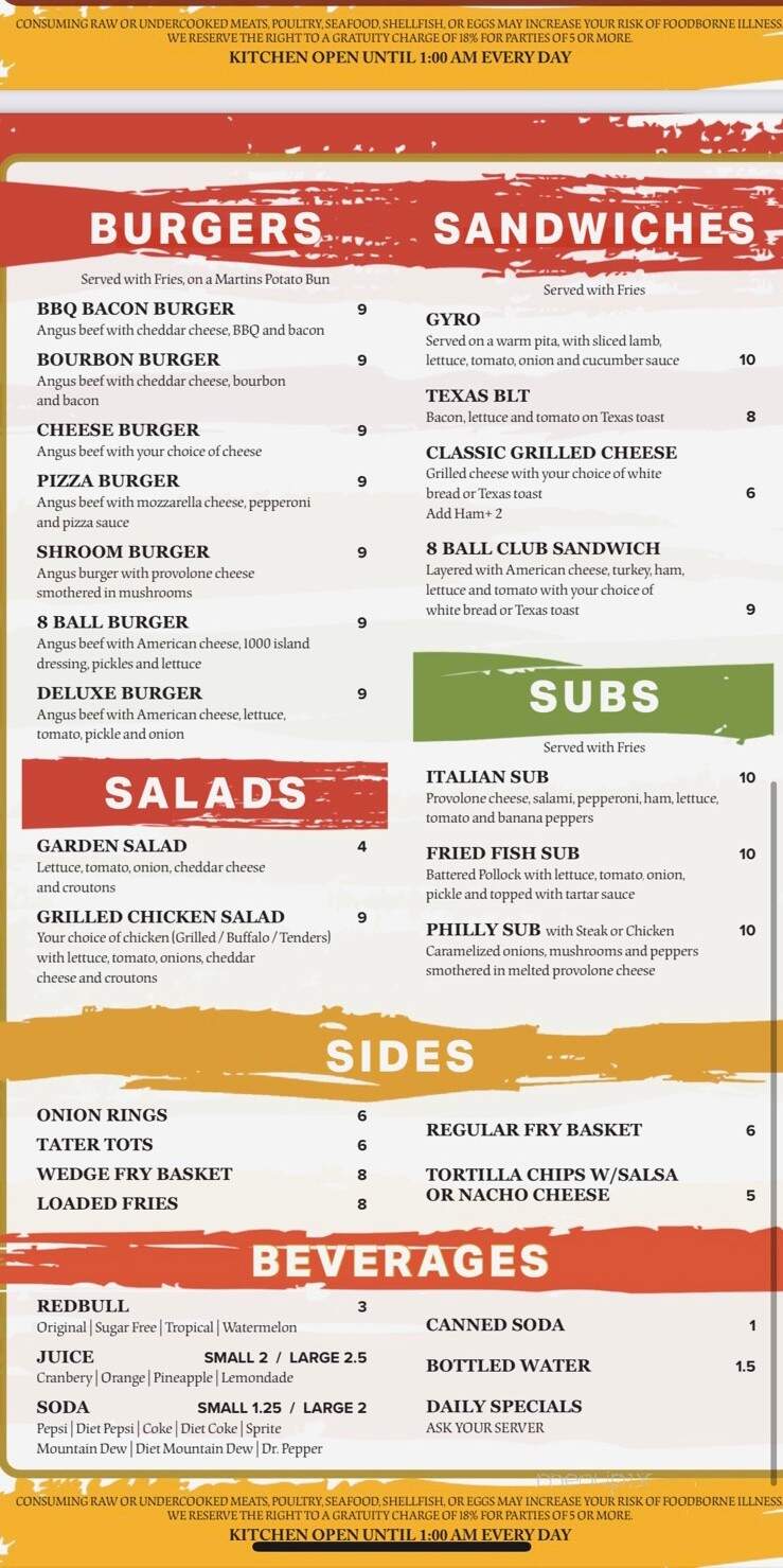 8-Ball Sports Bar & Billiards - Columbus, OH menu_pic