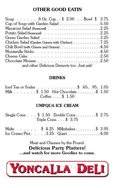 Yoncalla Deli - Yoncalla, OR menu_pic