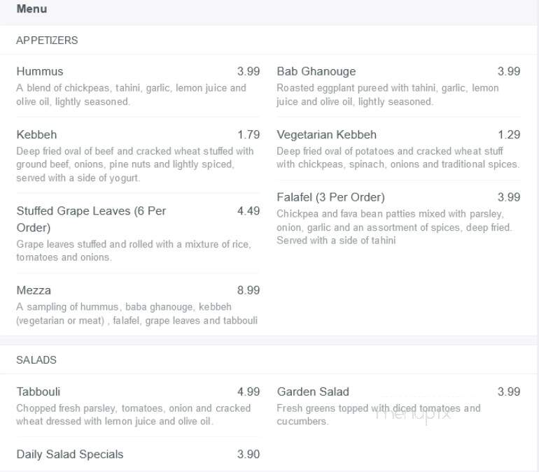 The Cedar Tree Lebanese Restaurant - North Bay, ON menu_pic