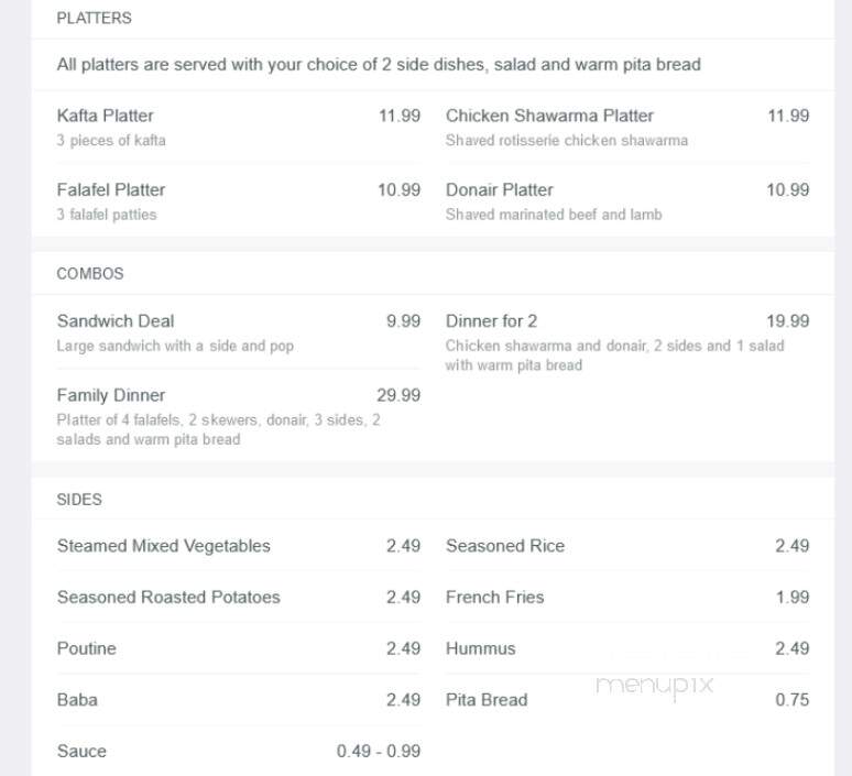 The Cedar Tree Lebanese Restaurant - North Bay, ON menu_pic