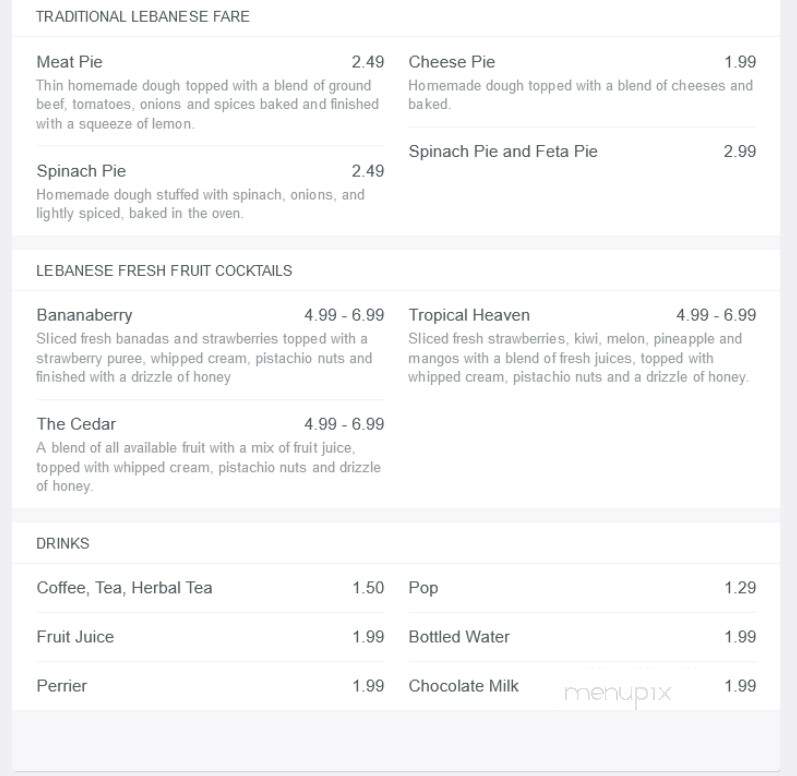 The Cedar Tree Lebanese Restaurant - North Bay, ON menu_pic