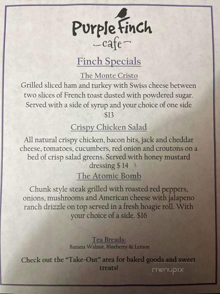 Purple Finch Cafe - Bedford, NH menu_pic