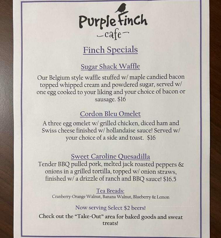 Purple Finch Cafe - Bedford, NH menu_pic