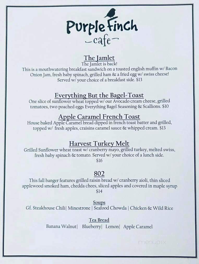 Purple Finch Cafe - Bedford, NH menu_pic