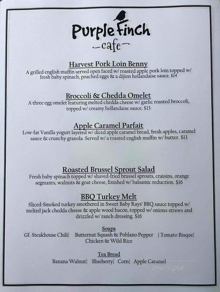 Purple Finch Cafe - Bedford, NH menu_pic
