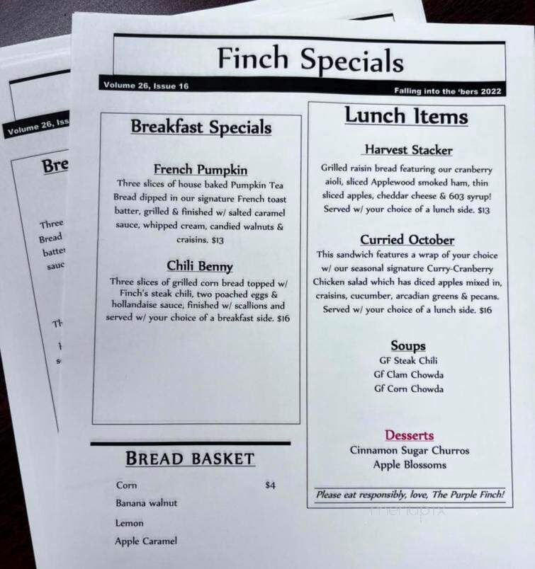Purple Finch Cafe - Bedford, NH menu_pic