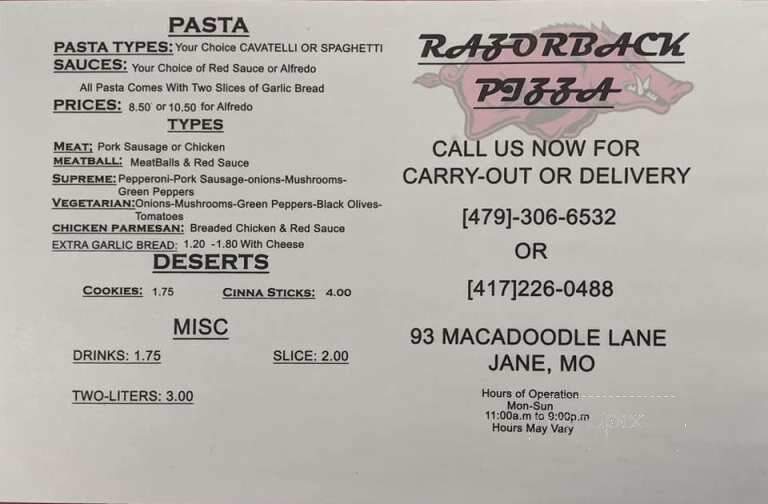 Jim's Razorback Pizza - Pineville, MO