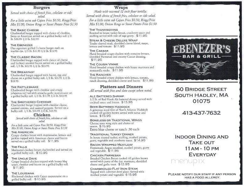 Ebenezer's Bar & Grill - South Hadley, MA menu_pic