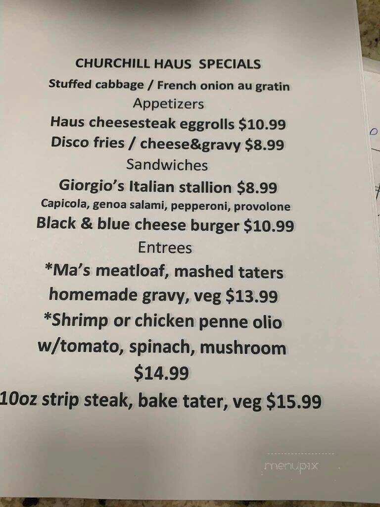 Churchill Haus - Turtle Creek, PA menu_pic