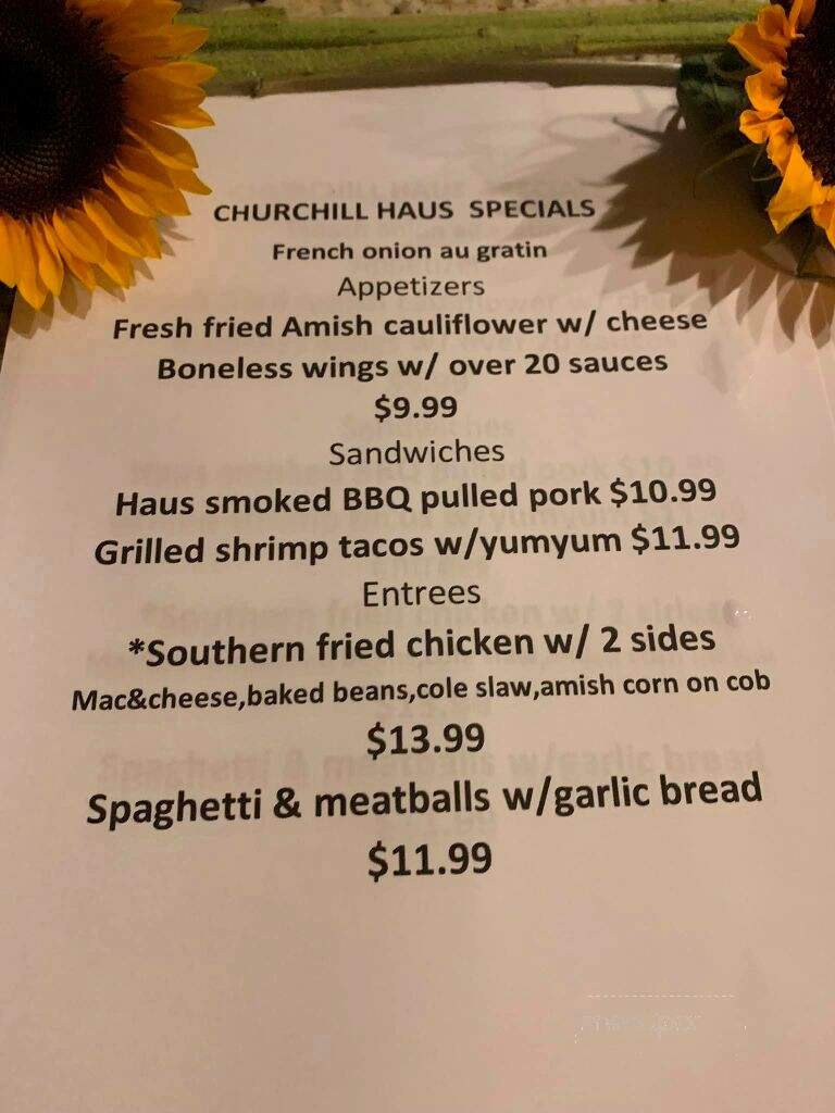 Churchill Haus - Turtle Creek, PA menu_pic