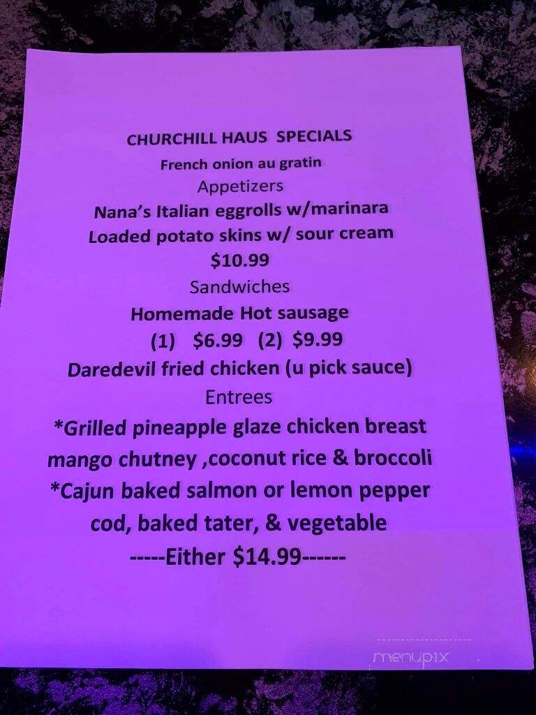 Churchill Haus - Turtle Creek, PA menu_pic