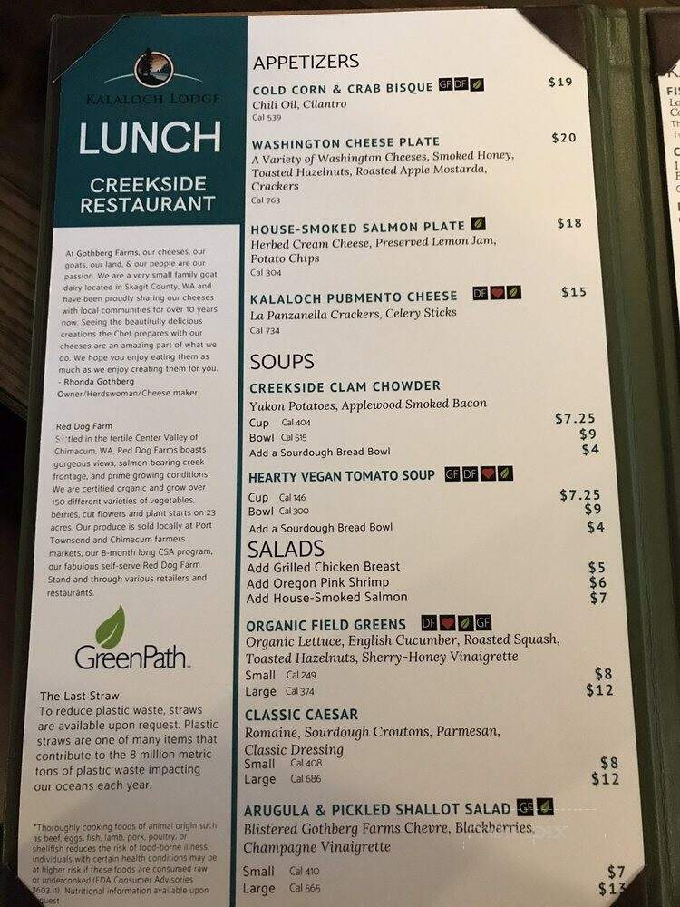 Creekside Restaurant - Forks, WA menu_pic