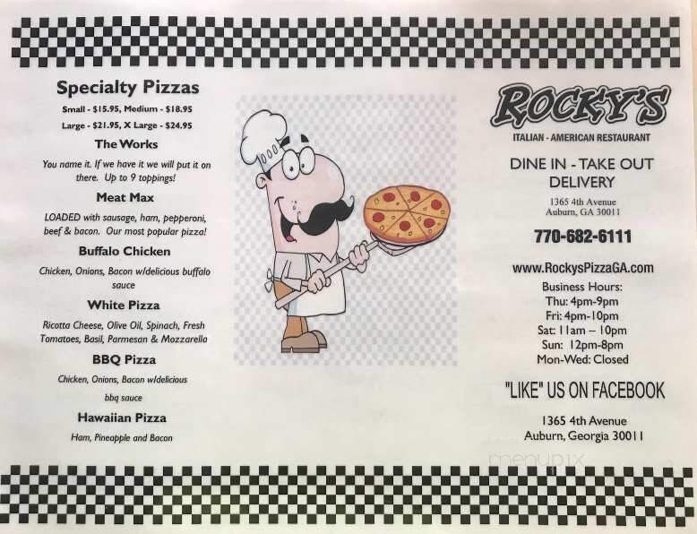 Rocky's Pizza - Auburn, GA menu_pic