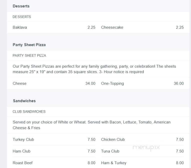 South Street Pizza - Plainville, MA menu_pic