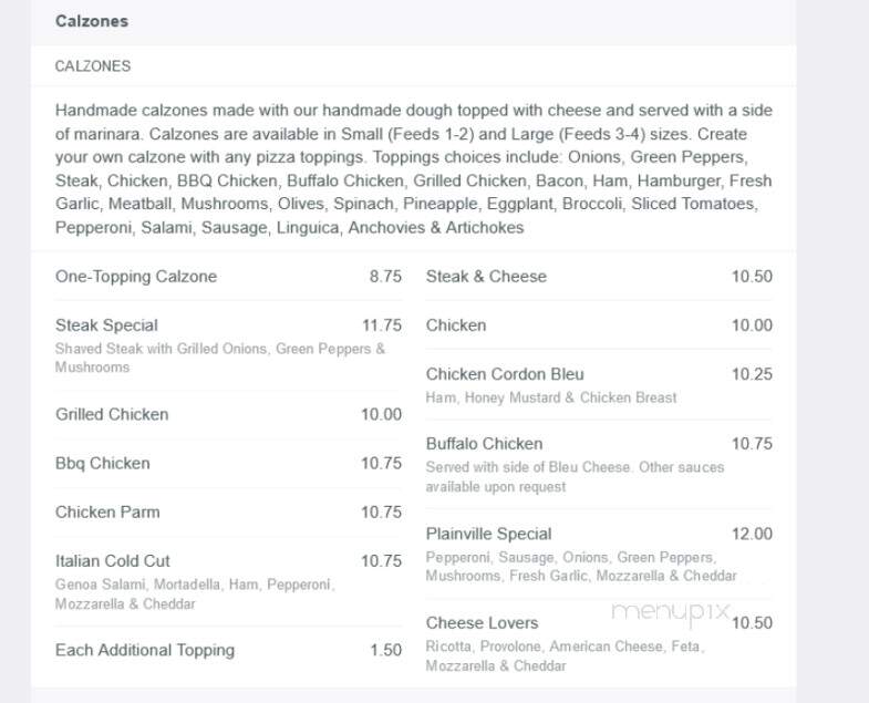 South Street Pizza - Plainville, MA menu_pic